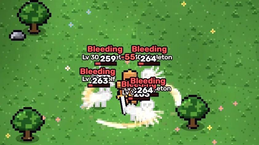 A warrior spinning with his sword among skeletons